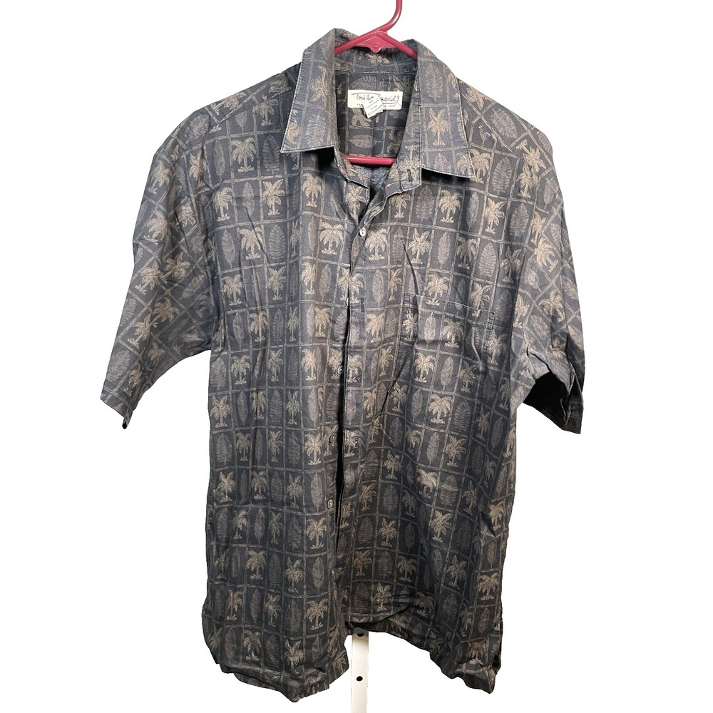 VTG Tori Richard Hawaiian Button Up Camp Shirt Brown Palm Trees USA Medium‎